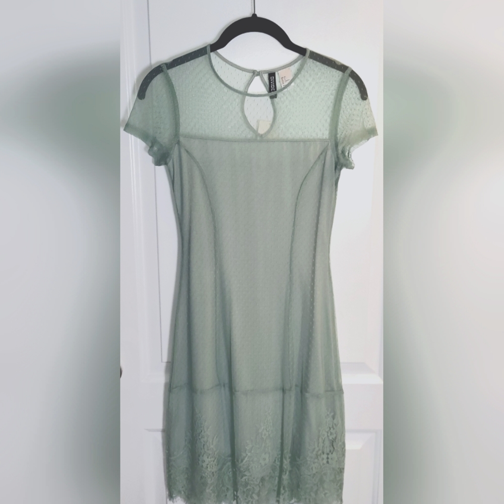 H&M Divided Pistachio Green Pretty Lacy Overlay Dress Size 4